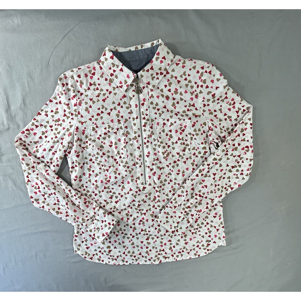 Tommy Hilfiger long-sleeve popover shirt all over hearts 1/2 Zip Women's XS NEW